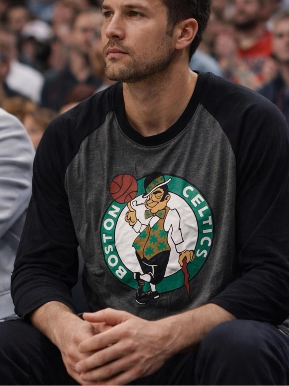 NBA Boston Celtics Gray & Black Raglan Long Sleeve Shirt